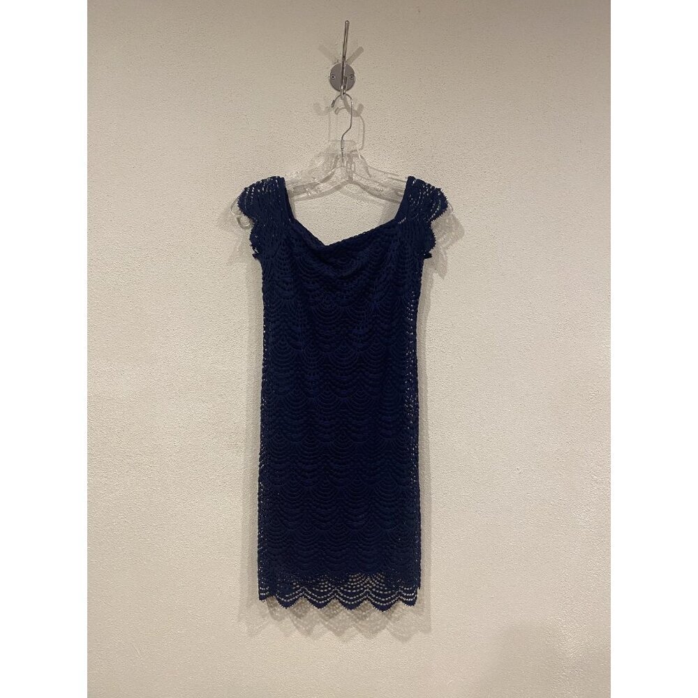 Lilly Pulitzer Jade Dress Womens XS Navy Blue Lace Scallop Hem Shift Lined Party - Picture 2 of 4